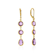 Drop Earrings with Round and Pear-Shaped Amethysts in 14k Yellow Gold - Melliflus Earrings
