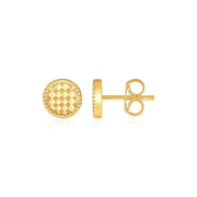 14k Yellow Gold Textured Circle Post Earrings - Melliflus Earrings