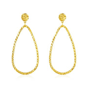 14k Yellow Gold Textured Teardrop Motif Post Earrings - Melliflus Earrings
