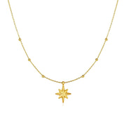 14k Yellow Gold Necklace with Eight Pointed Star and Beads - Melliflus Necklaces