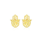 14k Yellow Gold Polished Hand of Hamsa Post Earrings - Melliflus Earrings