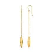 Textured Marquise Shaped Long Drop Earrings in 14k Yellow Gold - Melliflus Earrings