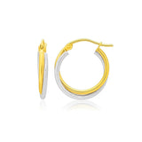 14k Two Tone Gold Double Polished and Textured Hoop Earrings