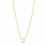 14K Yellow Gold Mini Diamond Q Initial Pendant Necklace