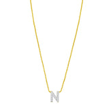 14K Yellow Gold Mini Diamond N Initial Pendant Necklace