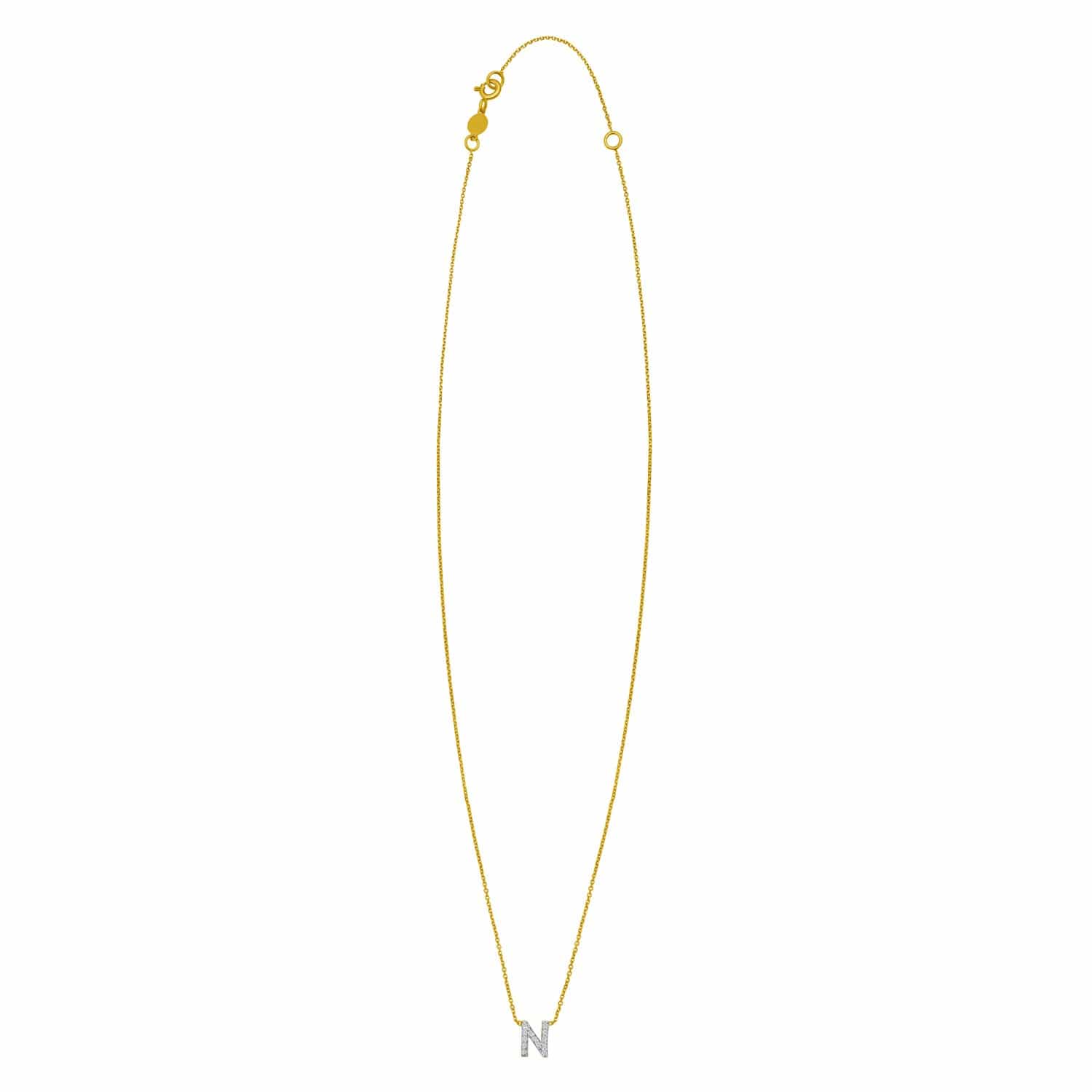 14K Yellow Gold Mini Diamond N Initial Pendant Necklace