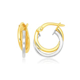 14k Two Tone Gold Earrings in Double Round Hoop Style