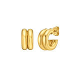 14K Yellow Gold Puffed Double Row C Hoop Earrings