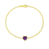 14K Yellow Gold Amethyst Heart Bracelet (1.50 mm)