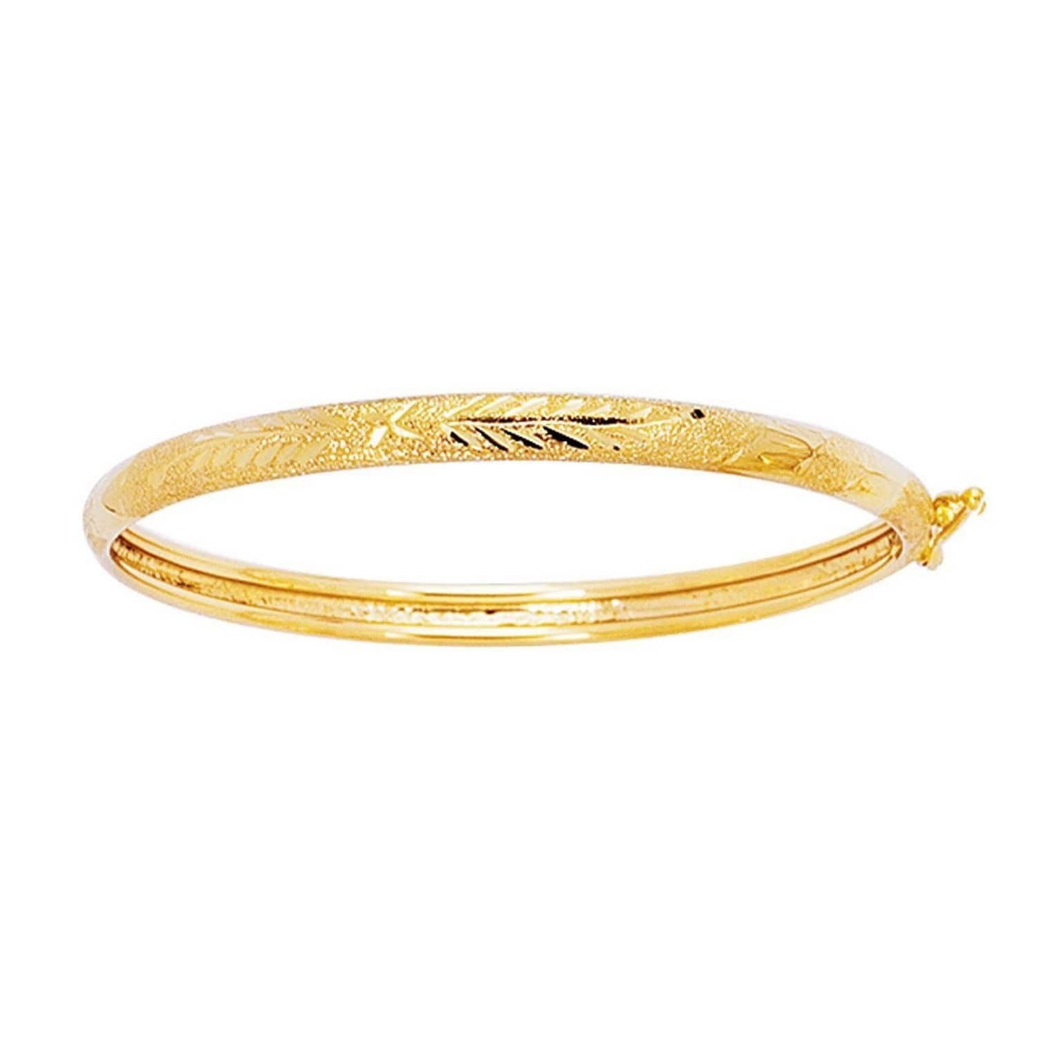 14k Yellow Gold Diamond Cut Motif Dome Style Childrens Bangle (5.50 mm)