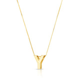 14K Yellow Gold Yours Truly Block Letter Initial Y Necklace
