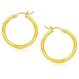 14k Yellow Gold Diamond Cut Hoop Earrings (3x25mm)