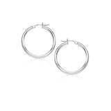 14k White Gold Polished Hoop Earrings (2x20mm)