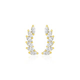14k Yellow Gold Leaf Motif Climber Post Earrings with Marquise Cubic Zirconias