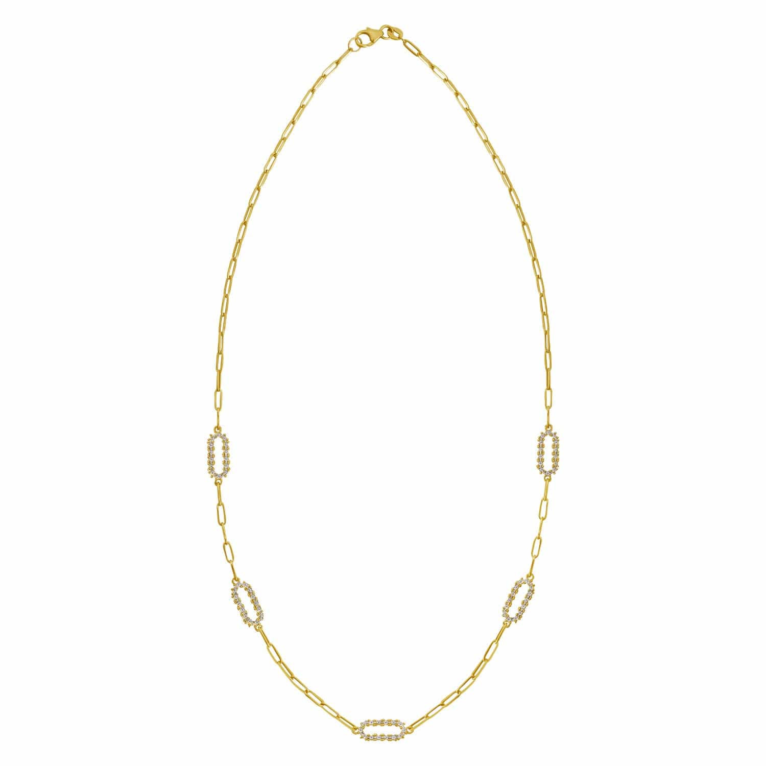 14K Yellow Gold Diamon Oro Paperclip Necklace
