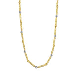 Two Tone Bar and Bead Necklace in 14K Gold