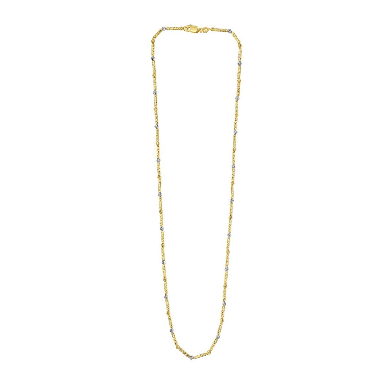 Two Tone Bar and Bead Necklace in 14K Gold