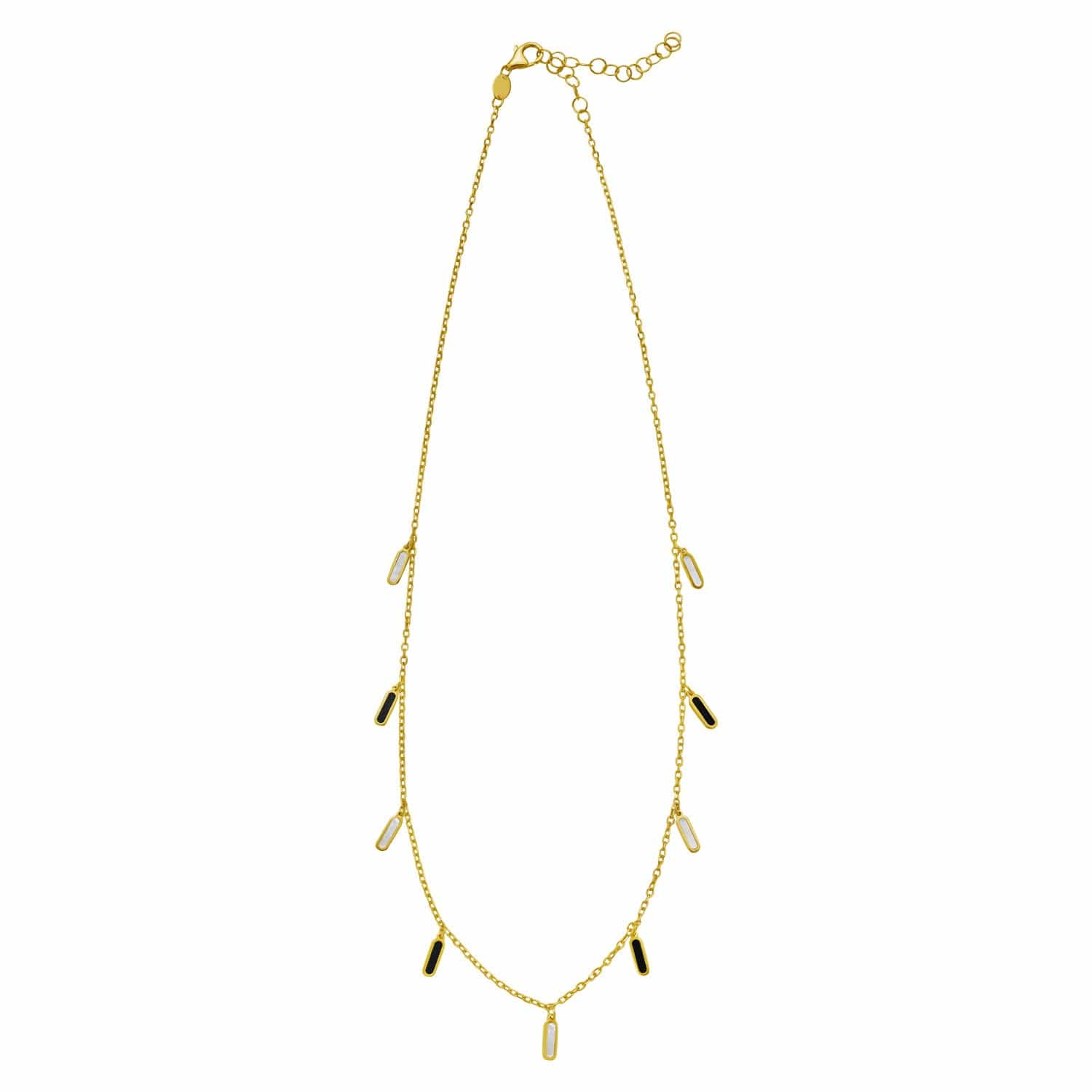 14K Yellow Gold Onyx And MOP Inlay Station Necklace