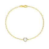 14K Yellow Gold White Topaz Heart Bracelet (1.50 mm)