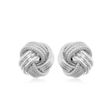 14k White Gold Love Knot with Ridge Texture Earrings