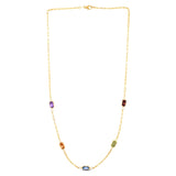 14K Yellow Gold Multi Gemstone Paperclip Necklace (1.50 mm)