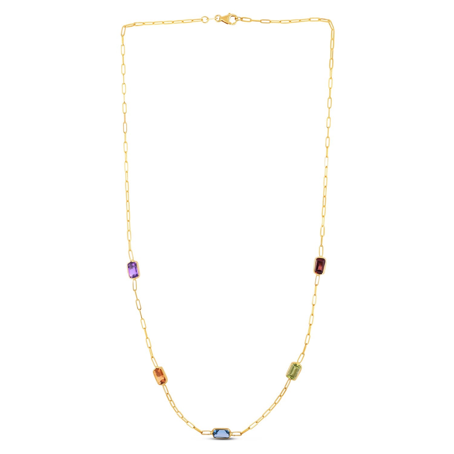 14K Yellow Gold Multi Gemstone Paperclip Necklace (1.50 mm)