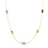 14K Yellow Gold Multi Gemstone Paperclip Necklace (1.50 mm)