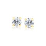 14k Yellow Gold Stud Earrings with White Hue Faceted Cubic Zirconia(6mm)