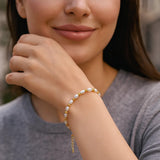 14K Yellow Gold Faceted Bead and Freshwater Pearl Bracelet (3.00 mm)