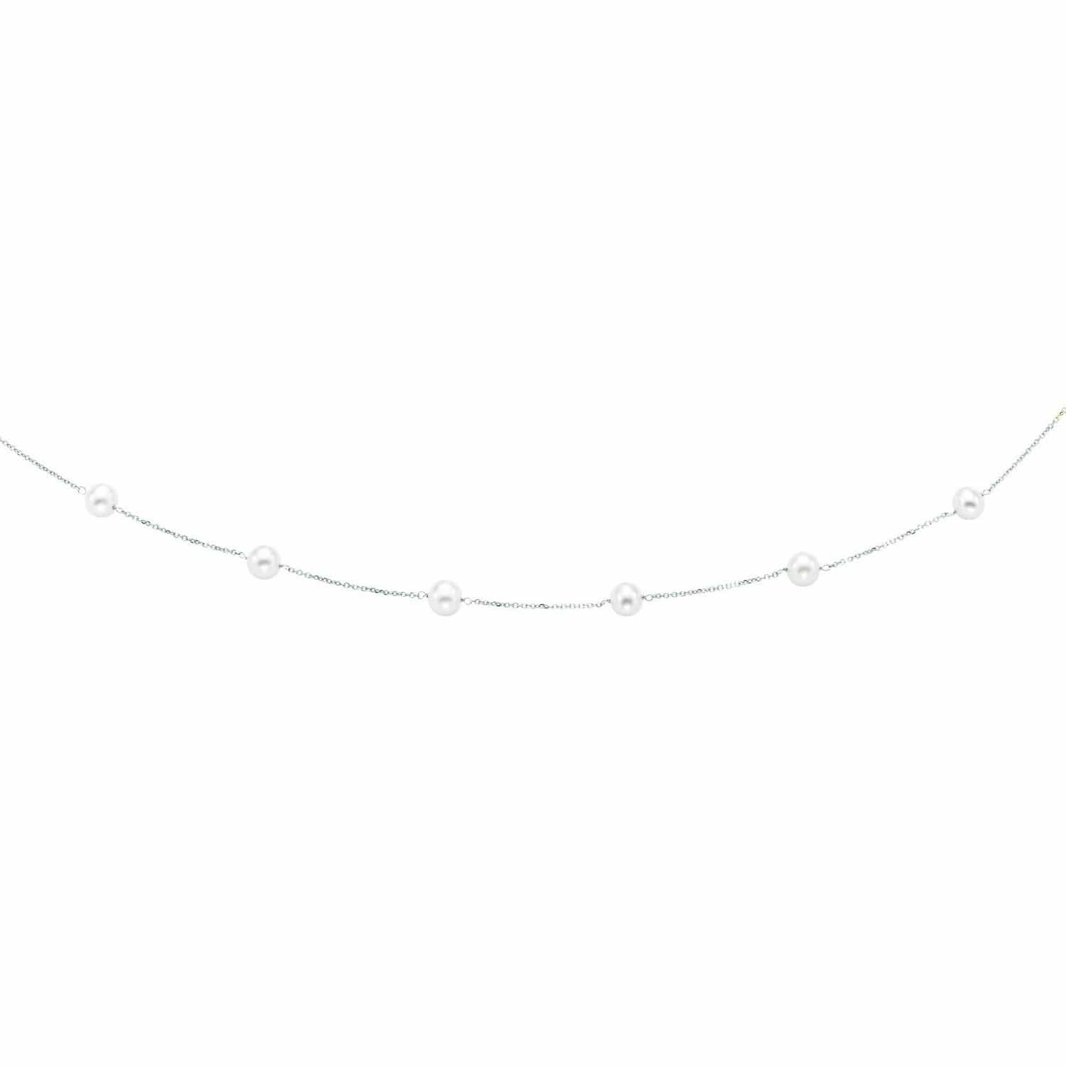 14k White Gold Necklace with White Pearls