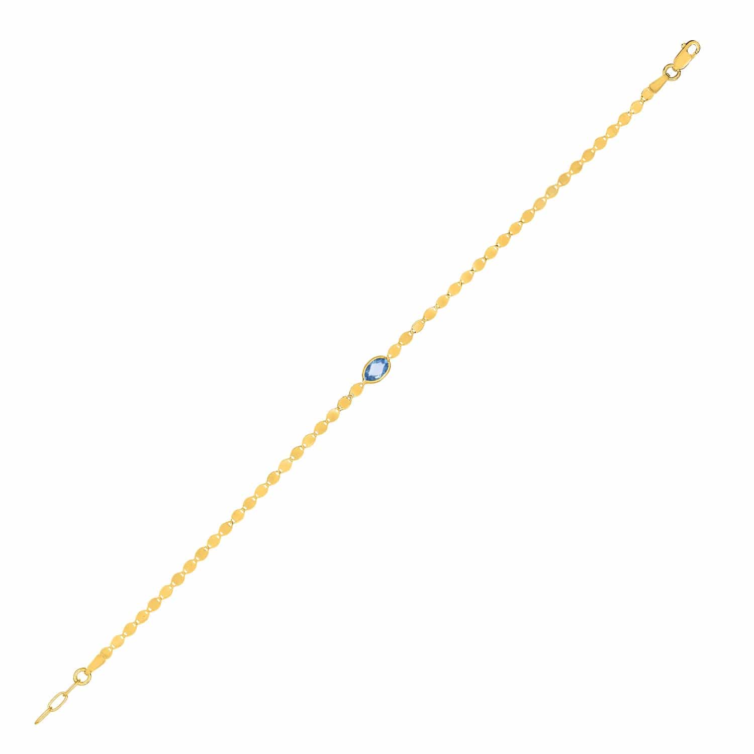Blue Topaz Mirrored Chain 2.20 mm in 14k Yellow Gold