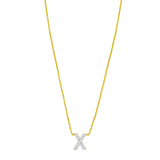 14K Yellow Gold Mini Diamond X Initial Pendant Necklace