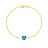 14K Yellow Gold Blue Topaz Heart Bracelet (1.50 mm)