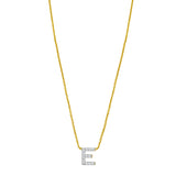 14K Yellow Gold Mini Diamond E Initial Pendant Necklace