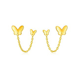 14k Yellow Gold Two Hole Post Earrings with Butterflies