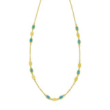 14K Yellow Gold Hexagon Turquoise Inlay Links Necklace