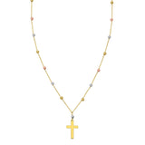 14K Tri Color Gold Beaded Cross Necklace