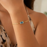 14K Yellow Gold Blue Topaz Paperclip Bracelet (1.50 mm)