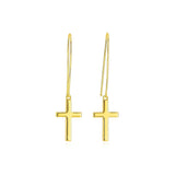 14k Yellow Gold Dangle Cross Earrings