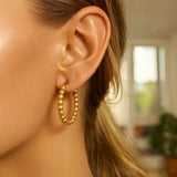 14K Yellow Gold Polished Medium Bead Hoop Earrings
