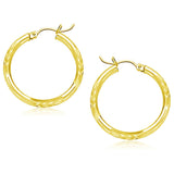 10k Yellow Gold Diamond Cut Hoop Earrings (3x25mm)