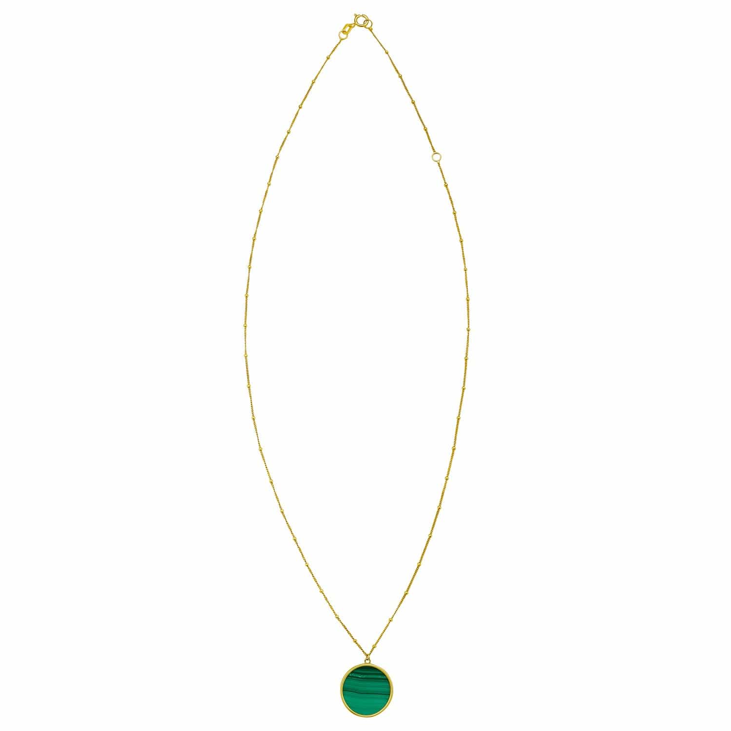 14K Yellow Gold Malachite Inlay Circle Necklace