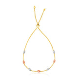 14k Tri-Color Gold Textured Oval Station Lariat Style Bracelet (1.20 mm)