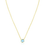 14k Yellow Gold 17 inch Necklace with Cushion Blue Topaz