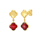 14K Yellow Gold Garnet Clover Gem Earrings