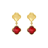 14K Yellow Gold Garnet Clover Gem Earrings
