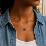 14K Yellow Gold Emerald Cut Amethyst Necklace
