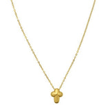 14K Yellow Gold Puffed Mini Cross Pendant Necklace