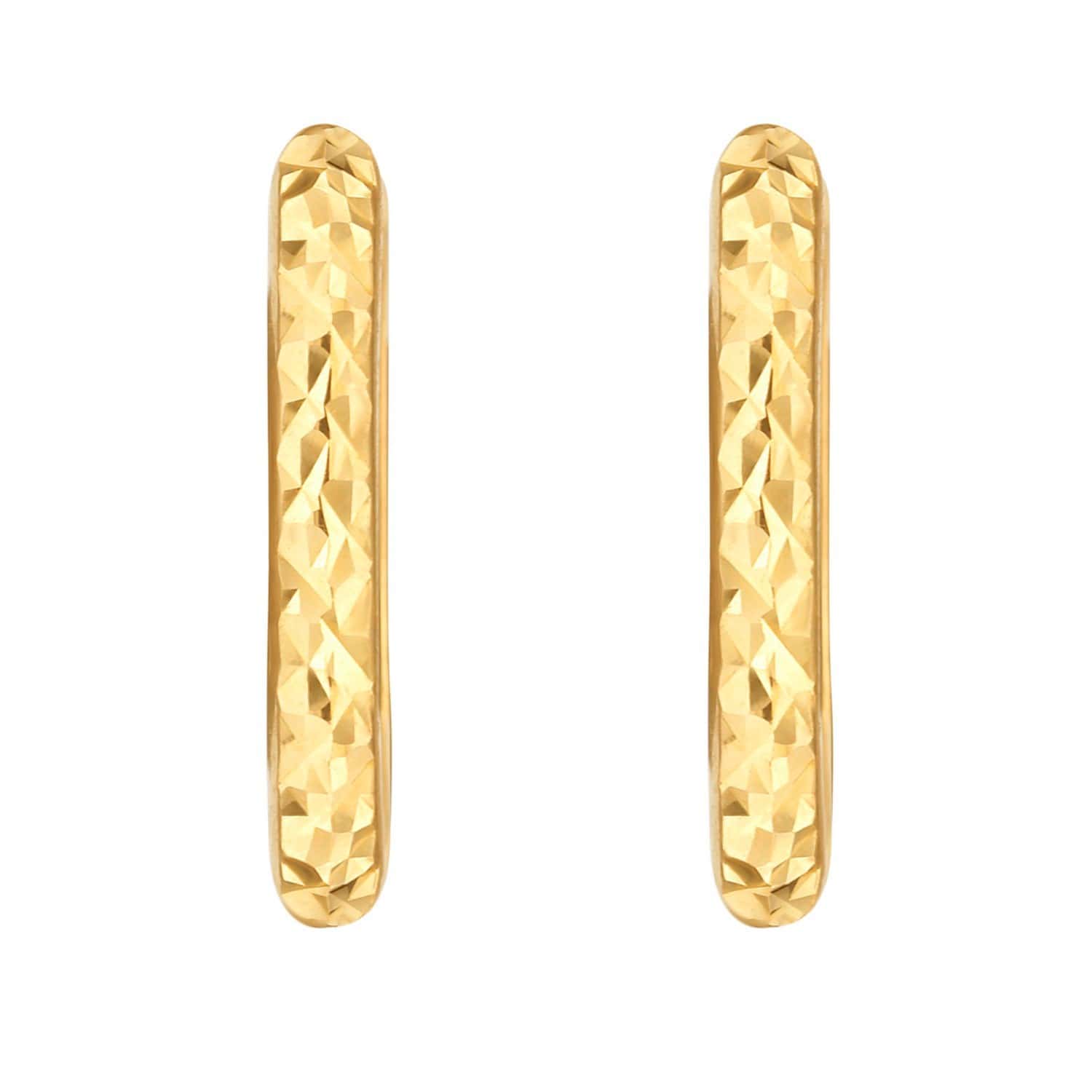 14K Yellow Gold Diamond Cut Fancy Huggie Earrings