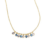 14K Yellow Gold Blue And White Topaz Dancing Drop Necklace